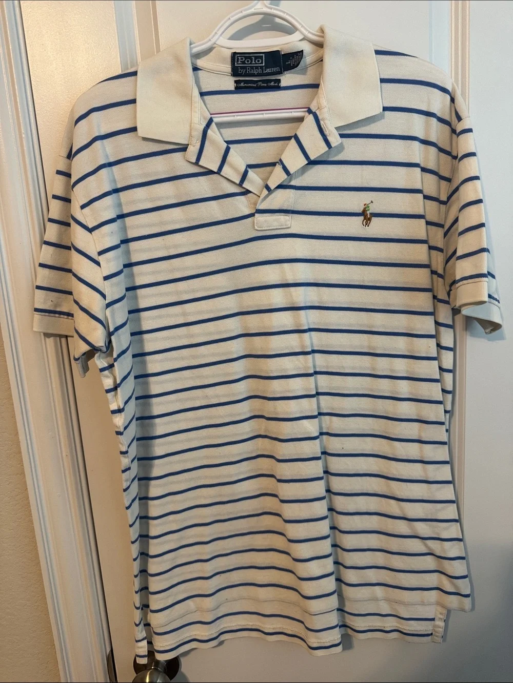 Ralph Lauren Cream and Blue Striped Polo Shirt